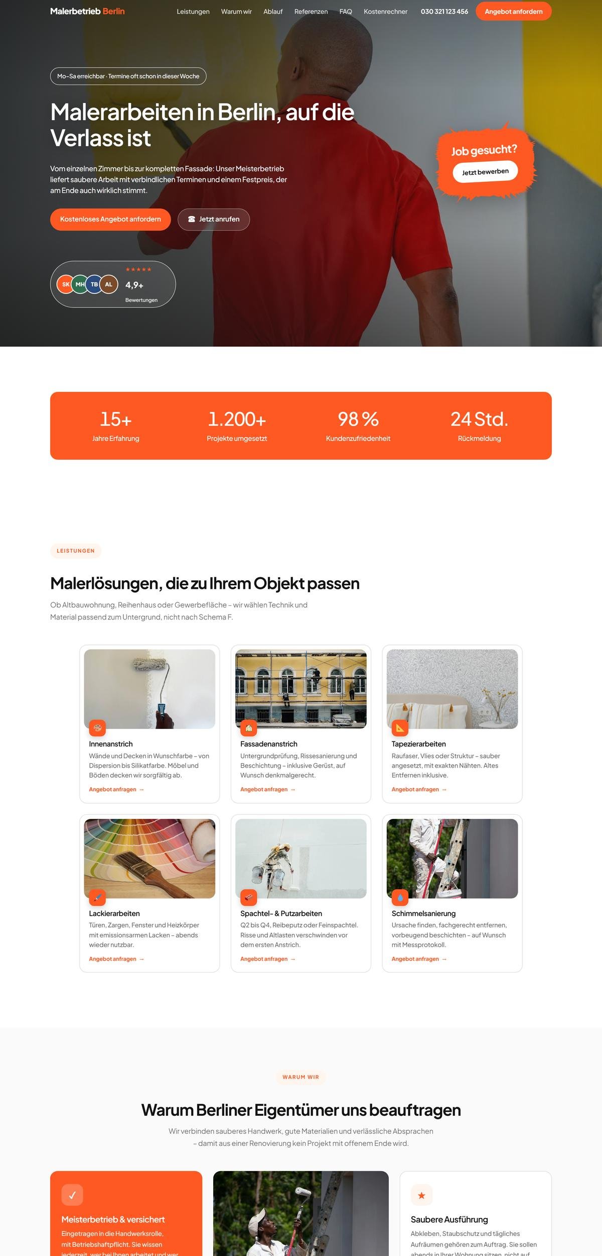 Bildschirmfoto der Startseite: Malerbetrieb Berlin