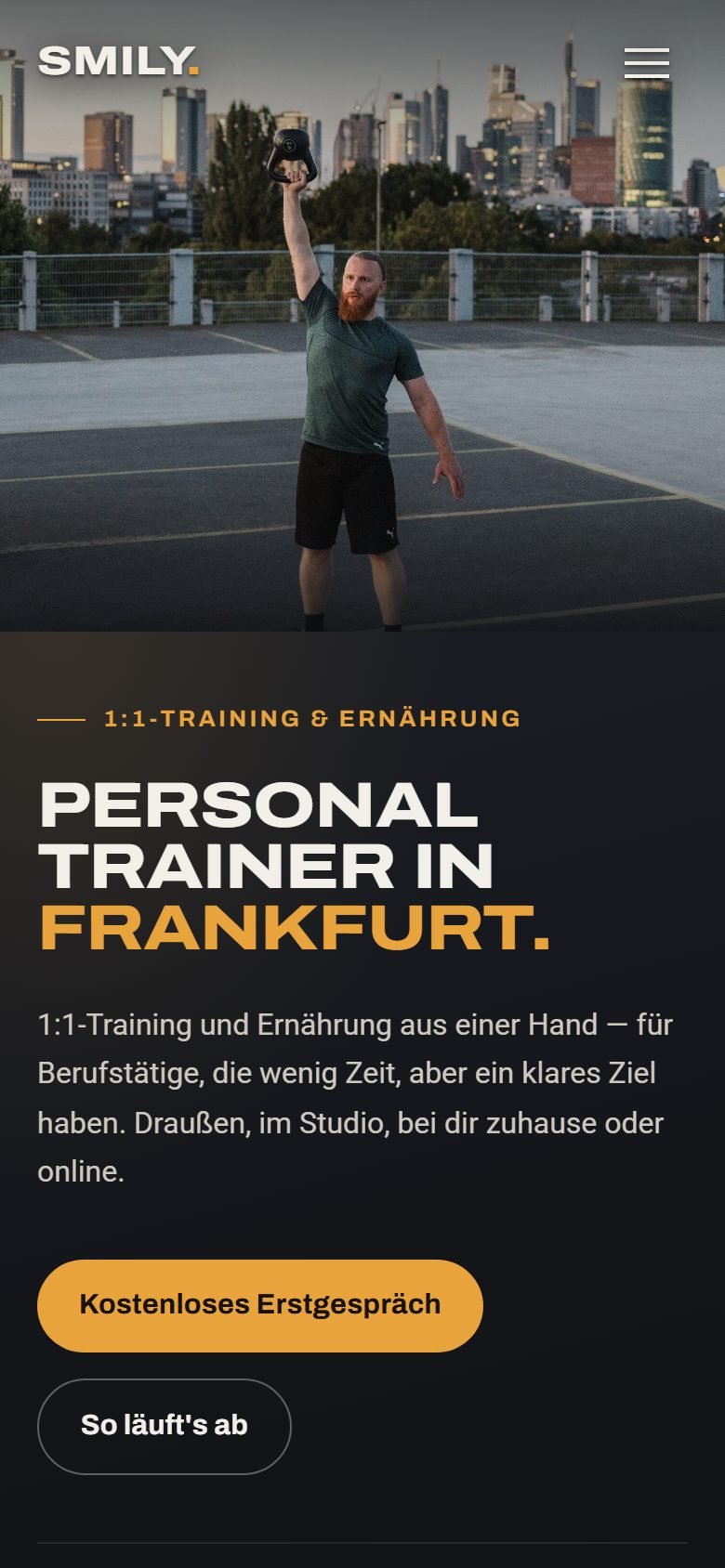 Beispielseite Personal Training Frankfurt auf dem Handy